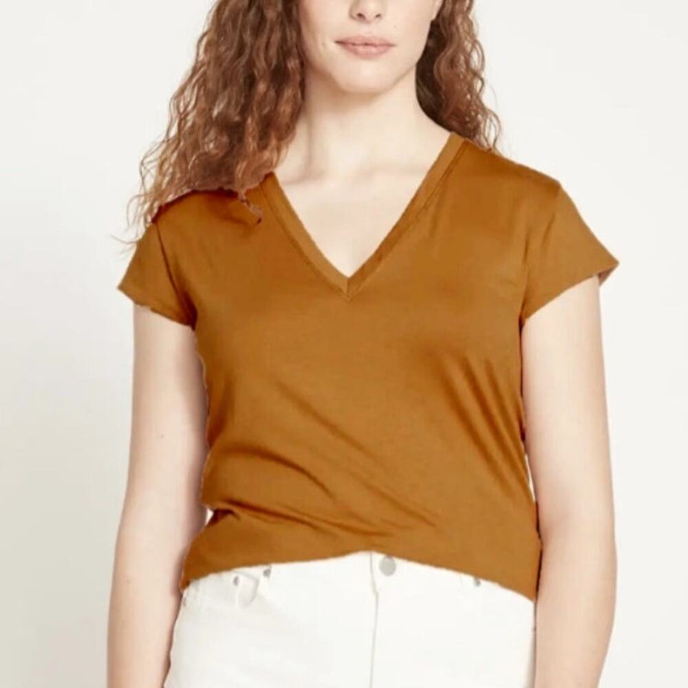 NWT Universal Standard Ashley Tee V-Neck Cap Sleeve Camel Brown Women's Size 4XS